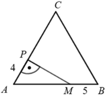 В равностранния [tex]\triangle ABC[/tex] от точка [tex]P[/tex], която е от страната [tex]АC[/tex], е издигнат перпендикуляр
[tex]PM (M \in AB)[/tex]. Ако [tex]AP = 4[/tex] cm и [tex]MB = 5[/tex] cm то дължината на страната [tex]АВ[/tex] е:
