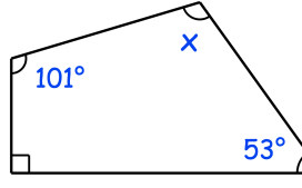Shown below is a quadrilateral.
Work out the size of the angle marked x.