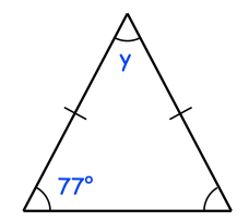 Shown below is an isosceles triangle.
Work out the size of the angle marked y