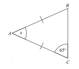 ABC is an isosceles triangle Work out the size of the angle marked x.


