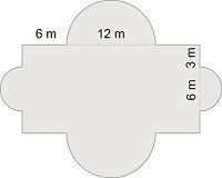 Osnova crkve (tlocrt) je data na slici. Kolika je njena površina? Uzmi da je [tex]\pi=3,14[/tex]